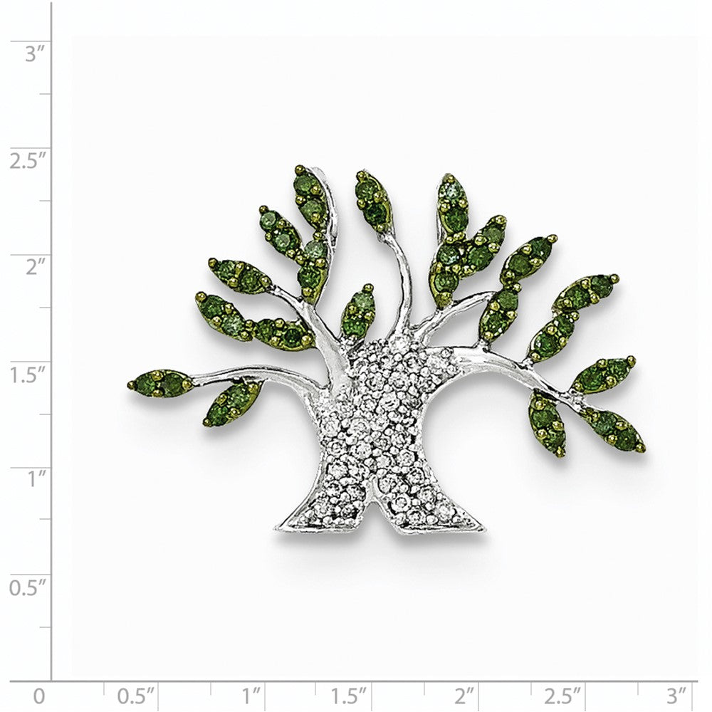 14k White Gold with White and Green Real Diamond Tree Chain Slide