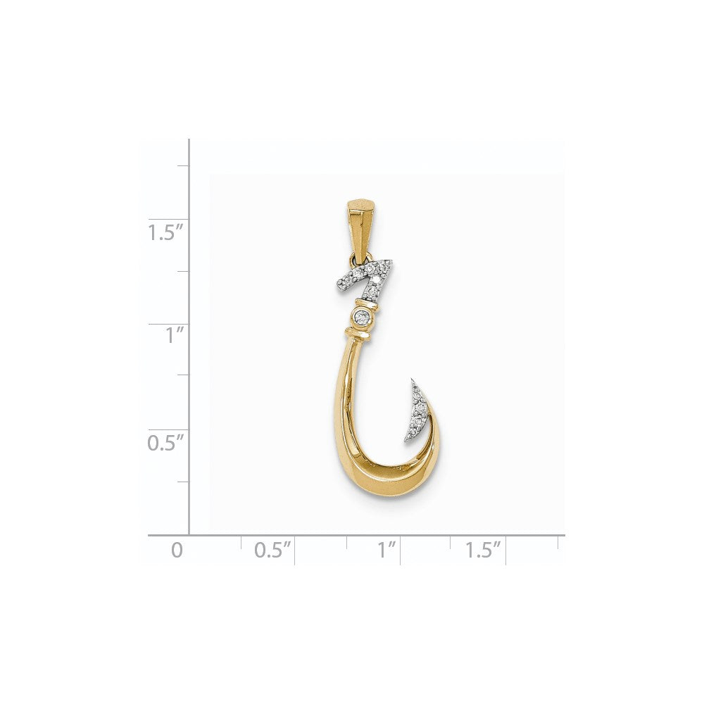 14K Yellow Gold Real Diamond Fish Hook Pendant