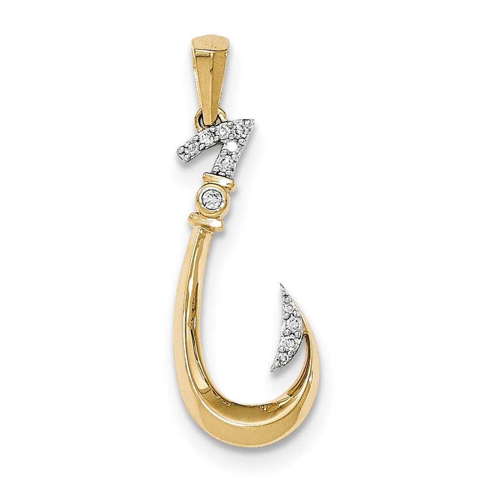 14K Yellow Gold Real Diamond Fish Hook Pendant