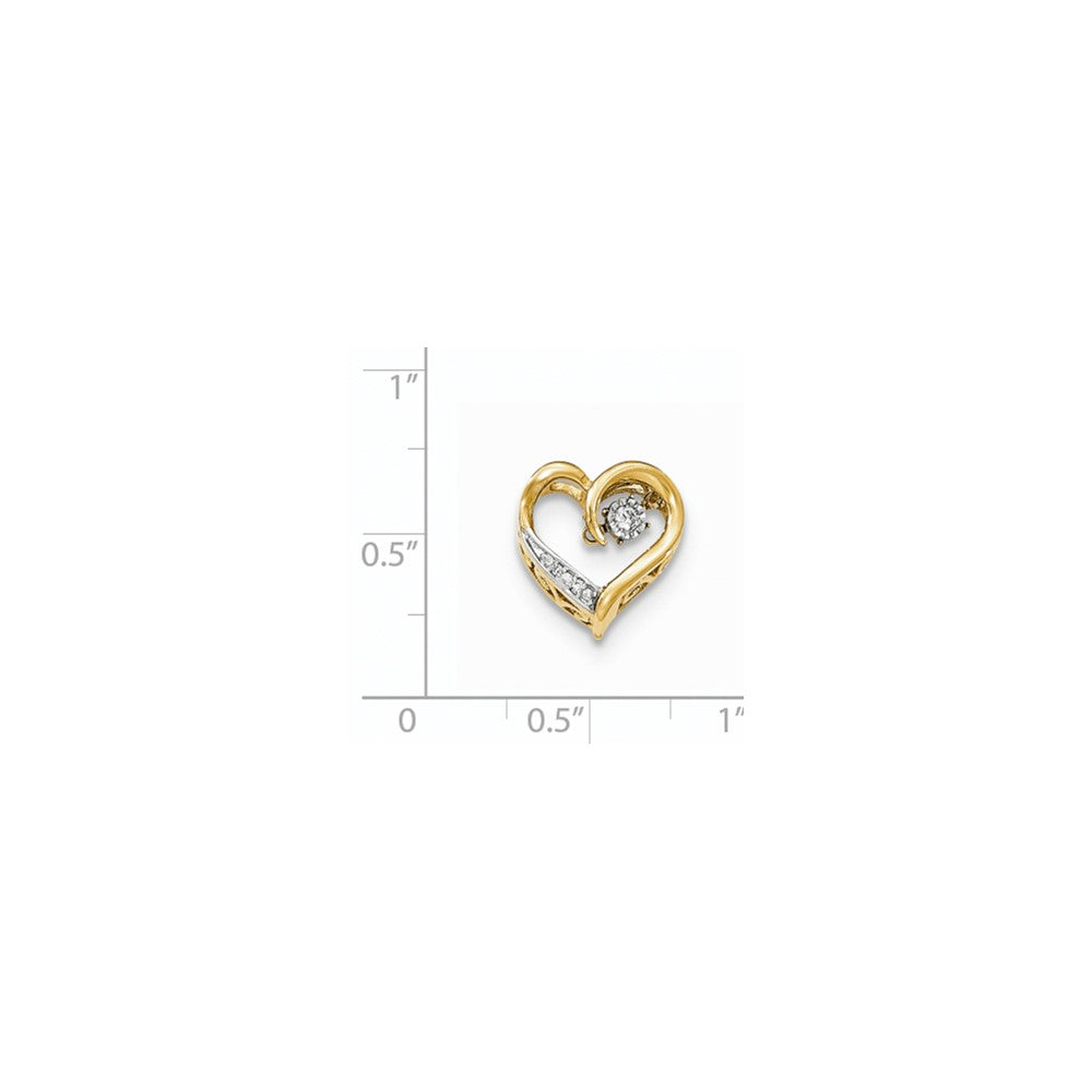 14k Yellow Gold Polished Moving Real Diamond Open Heart Slide Pendant