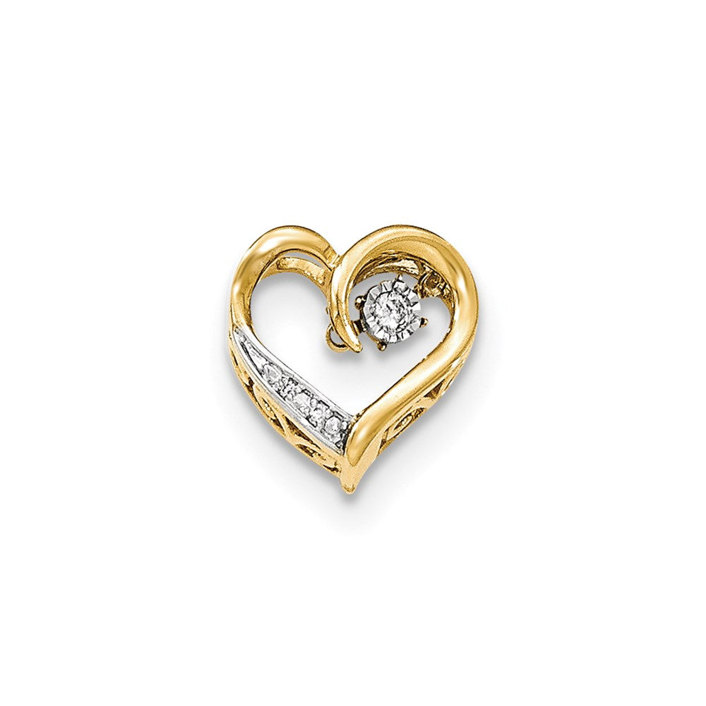 14k Yellow Gold Polished Moving Real Diamond Open Heart Slide Pendant