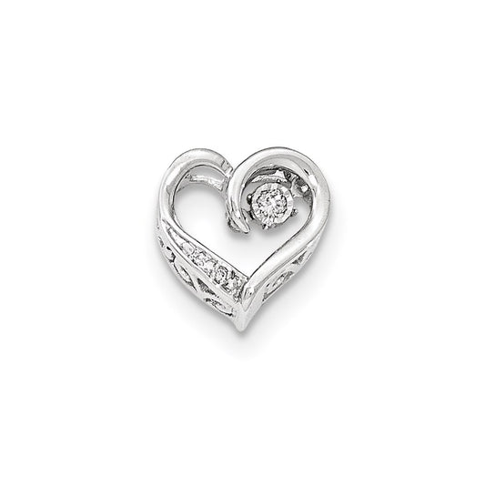 14K White Gold Moving Real Diamond Open Heart Slide Pendant