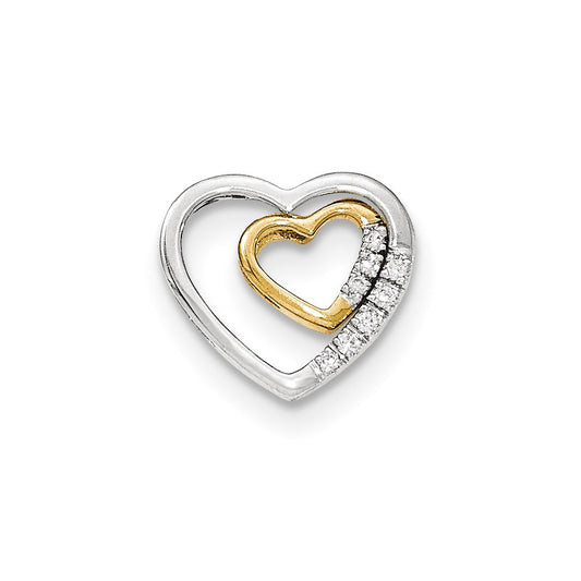 14k Two-Tone Gold Real Diamond 2 Piece Heart Slide Pendant