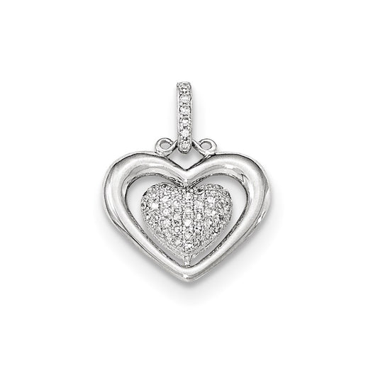 14K White Gold Polished PavÃ¢â‚¬Å¡ Real Diamond Heart Pendant