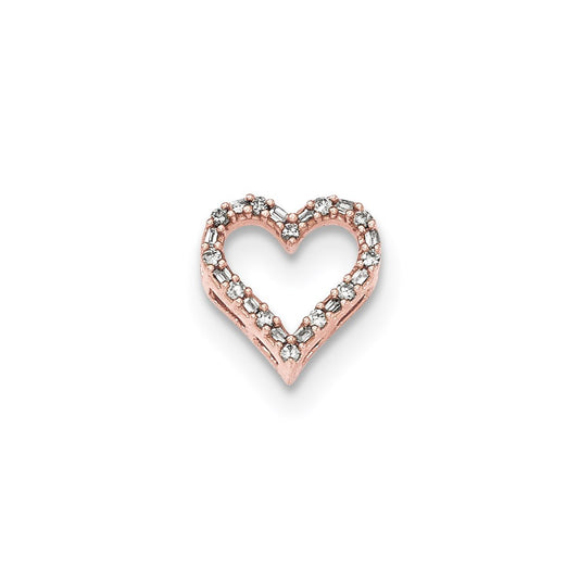 14K Rose Gold Real Diamond Heart Slide Pendant