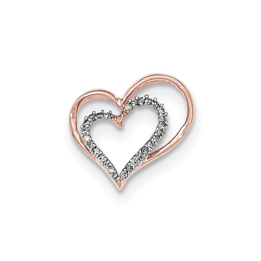 14K Rose Gold Real Diamond Open Heart Slide Pendant