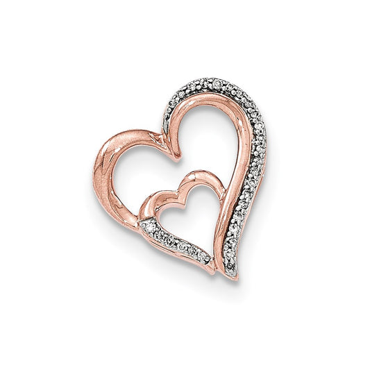 14K Rose Gold Real Diamond Open Heart Slide Pendant