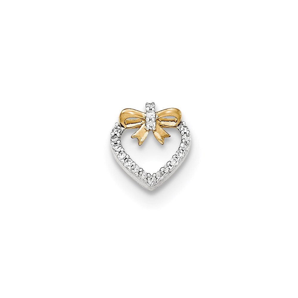 14K Yellow Gold Polished Real Diamond Heart w/bow Chain Slide Pendant