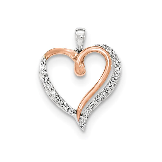 14k White Gold Rose Rhodium Real Diamond Heart Pendant