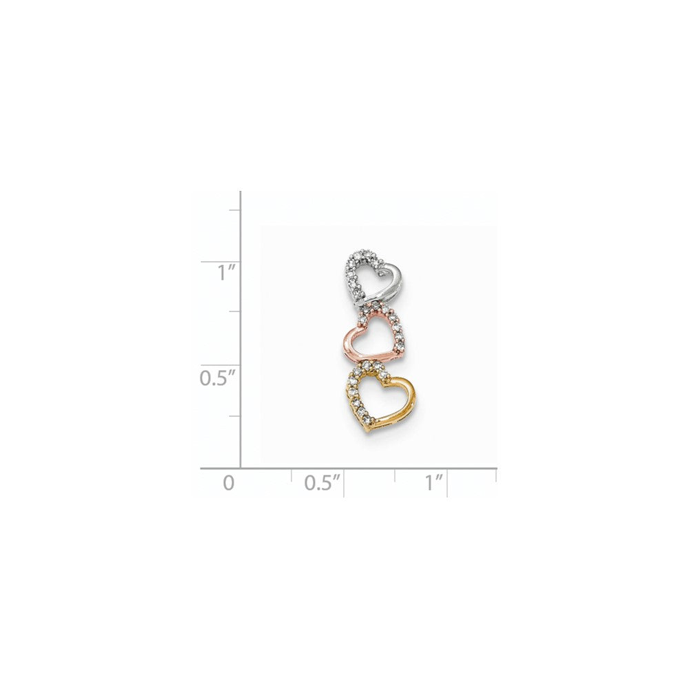 14k Tri-Color Gold 3-heart Real Diamond Chain Slide