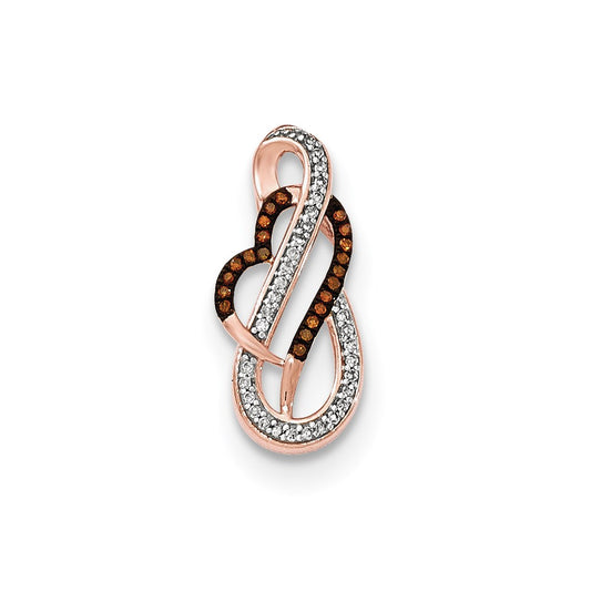 14K Rose Gold Coffee and White Diamond Infinity Heart Slide Pendant