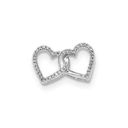 14K White Gold Real Diamond Open Heart Slide Pendant