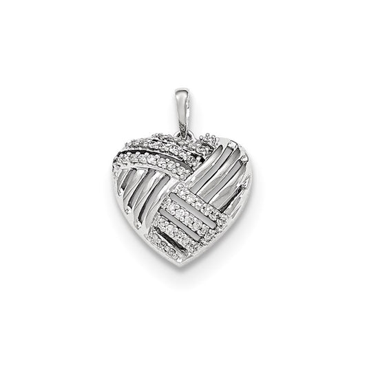 14K White Gold Polished Real Diamond Heart Domed Pendant