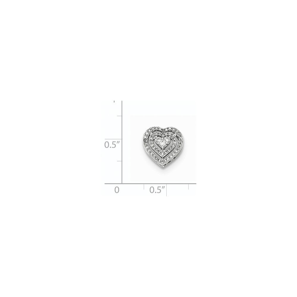 14K White Gold Polished Real Diamond Heart Chain Slide Pendant