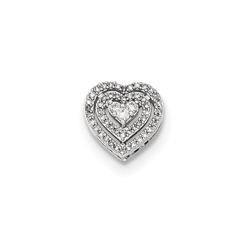 14K White Gold Polished Real Diamond Heart Chain Slide Pendant