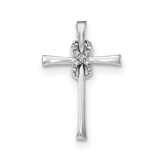 14k White Gold Real Diamond Infinity Cross Chain Slide Pendant