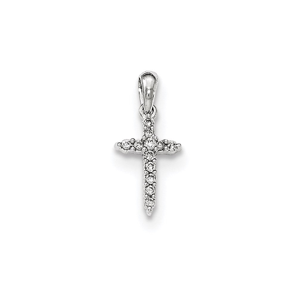 14K White Gold Polished Real Diamond Cross Pendant