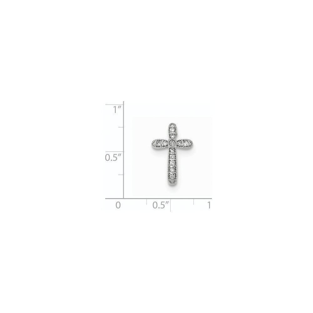 14k White Gold Polished Real Diamond Cross Chain Slide Pendant