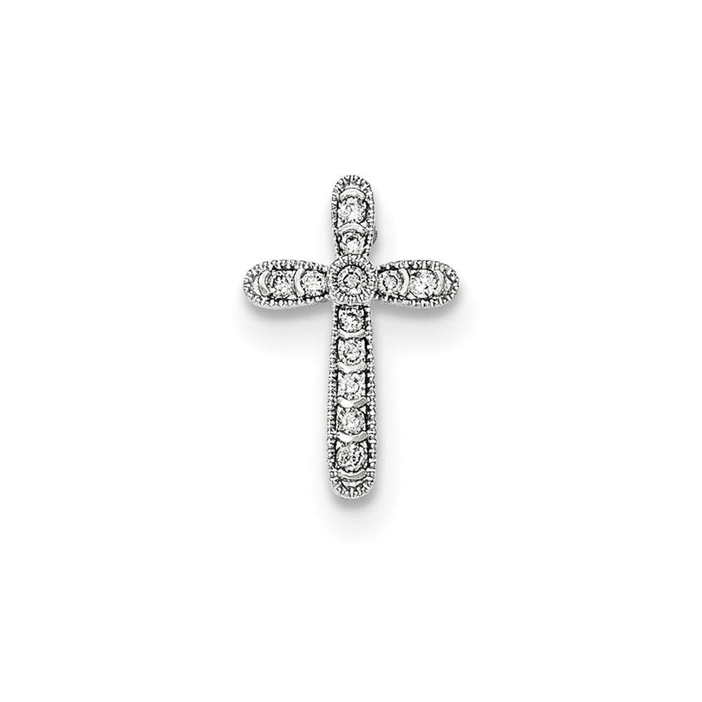 14k White Gold Polished Real Diamond Cross Chain Slide Pendant