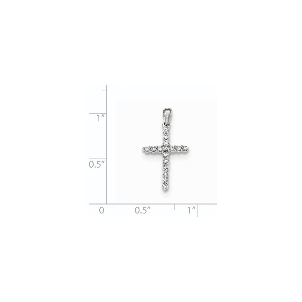 14K White Gold Polished Real Diamond Cross Pendant