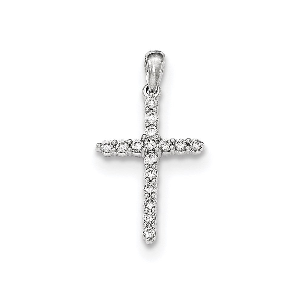 14K White Gold Polished Real Diamond Cross Pendant