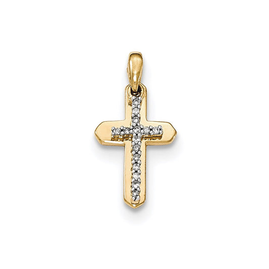 14K Yellow Gold Real Diamond Cross Pendant