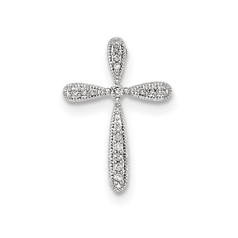 14k White Gold Polished Real Diamond Cross Chain Slide Pendant