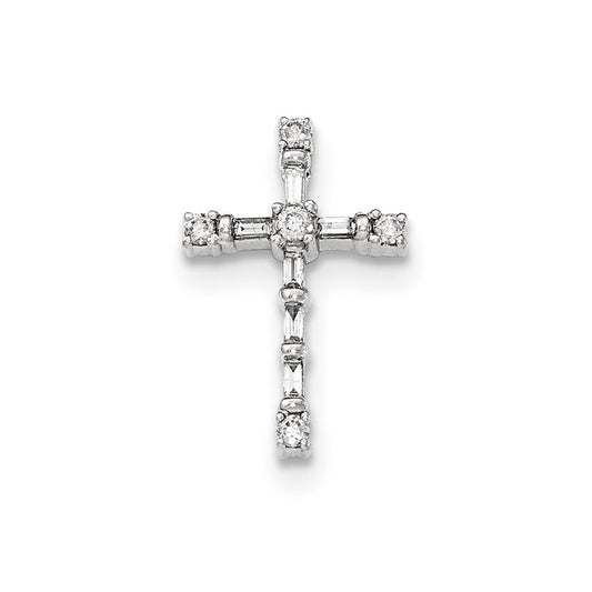 14k White Gold Real Diamond Cross Chain Slide Pendant