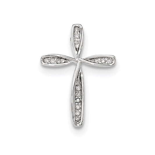 14k White Gold Real Diamond Twisted Cross Chain Slide