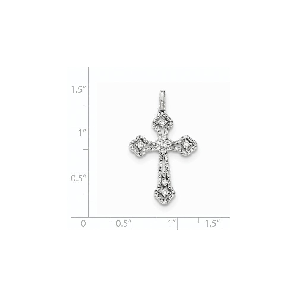 14k White Gold Real Diamond Cross Pendant