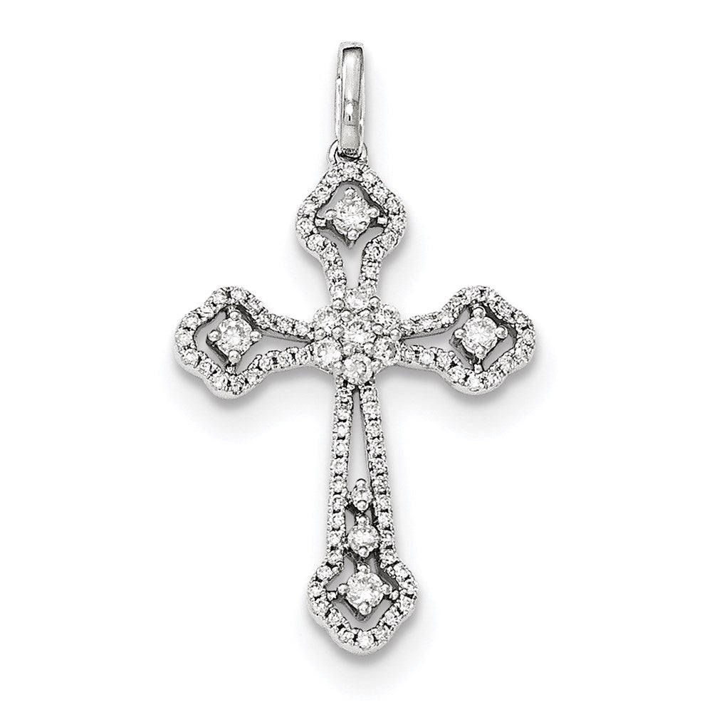 14k White Gold Real Diamond Cross Pendant