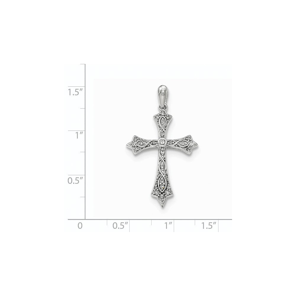 14K White Gold Real Diamond Cross Pendant