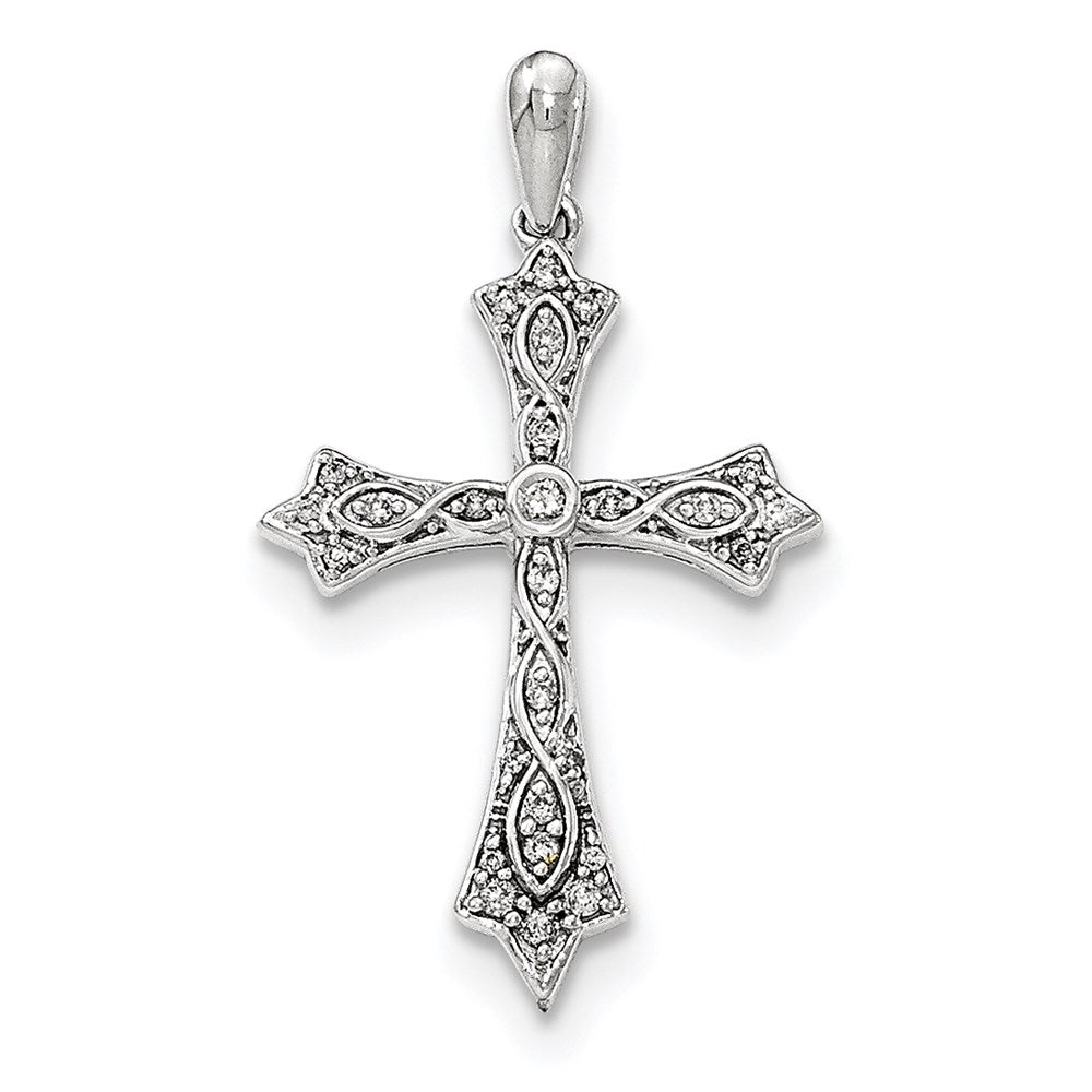 14K White Gold Real Diamond Cross Pendant