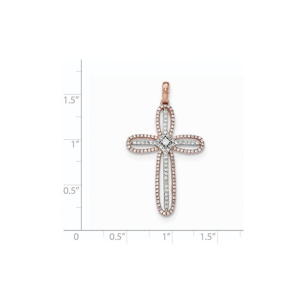 14K White & Rose Gold Cross Real Diamond Pendant