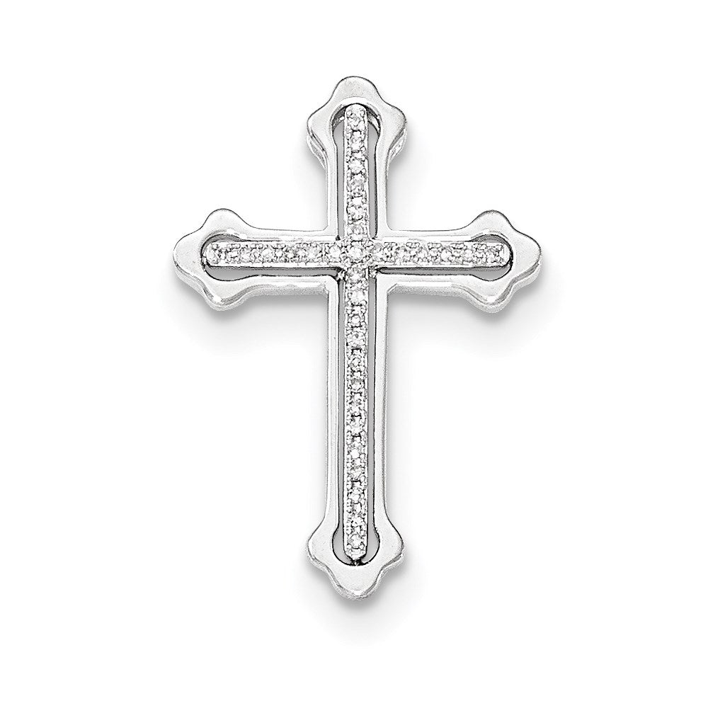 14k White Gold Polished Real Diamond Cross Chain Slide Pendant