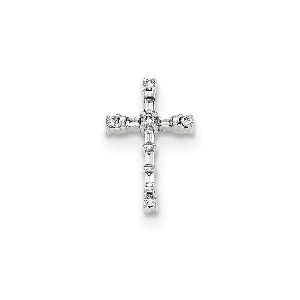 14k White Gold Polished Real Diamond Small Cross Chain Slide Pendant