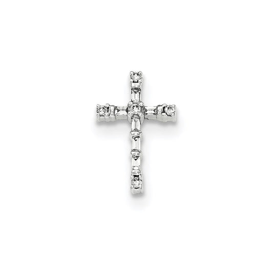 14k White Gold Polished Real Diamond Small Cross Chain Slide Pendant