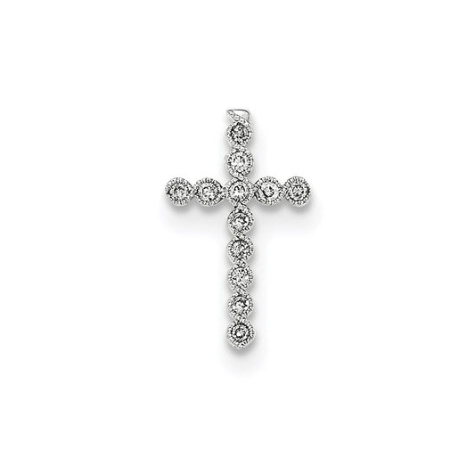 14k White Gold Polished Diamond Cross Chain Slide Pendant