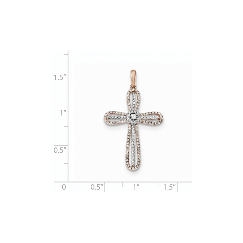 14k White & Rose Gold Real Diamond Cross Pendant