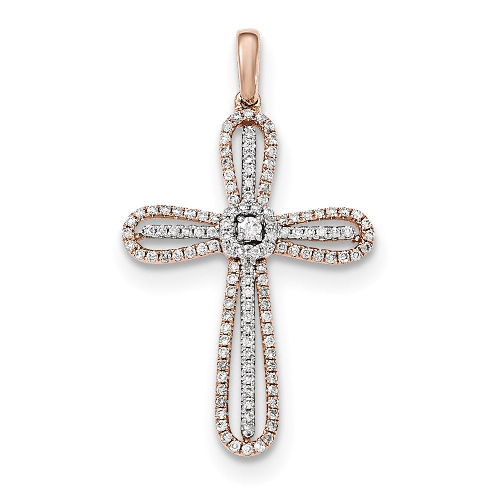 14k White & Rose Gold Real Diamond Cross Pendant