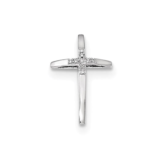 14k White Gold Real Diamond Cross Chain Slide Pendant