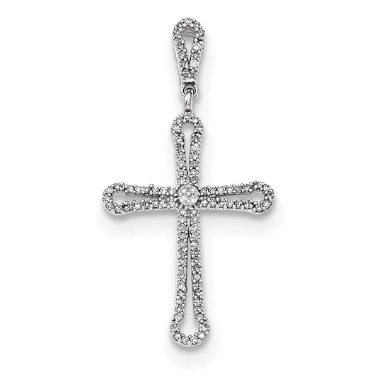 14kt White Gold Polished Diamond Cross Pendant