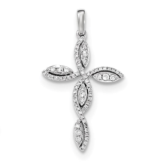 14k White Gold Real Diamond Twisted Cross Pendant