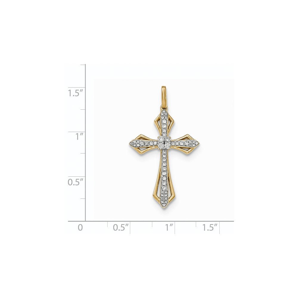 14K Yellow Gold Real Diamond Cross Pendant