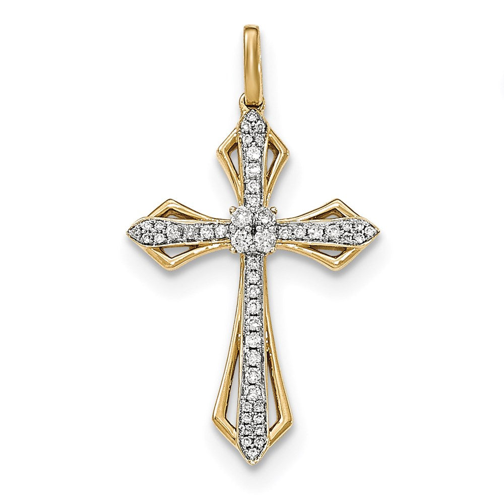 14K Yellow Gold Real Diamond Cross Pendant