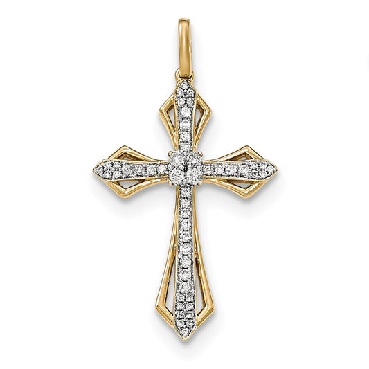 14K Yellow Gold Real Diamond Cross Pendant