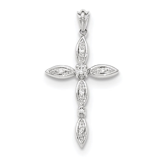 14k White Gold Real Diamond Cross Pendant