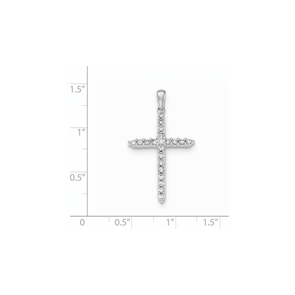 14K White Gold Polished Real Diamond Cross Pendant