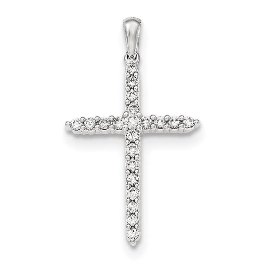 14K White Gold Polished Real Diamond Cross Pendant