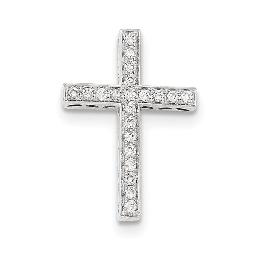 14k White Gold Real Diamond Cross Chain Slide Pendant